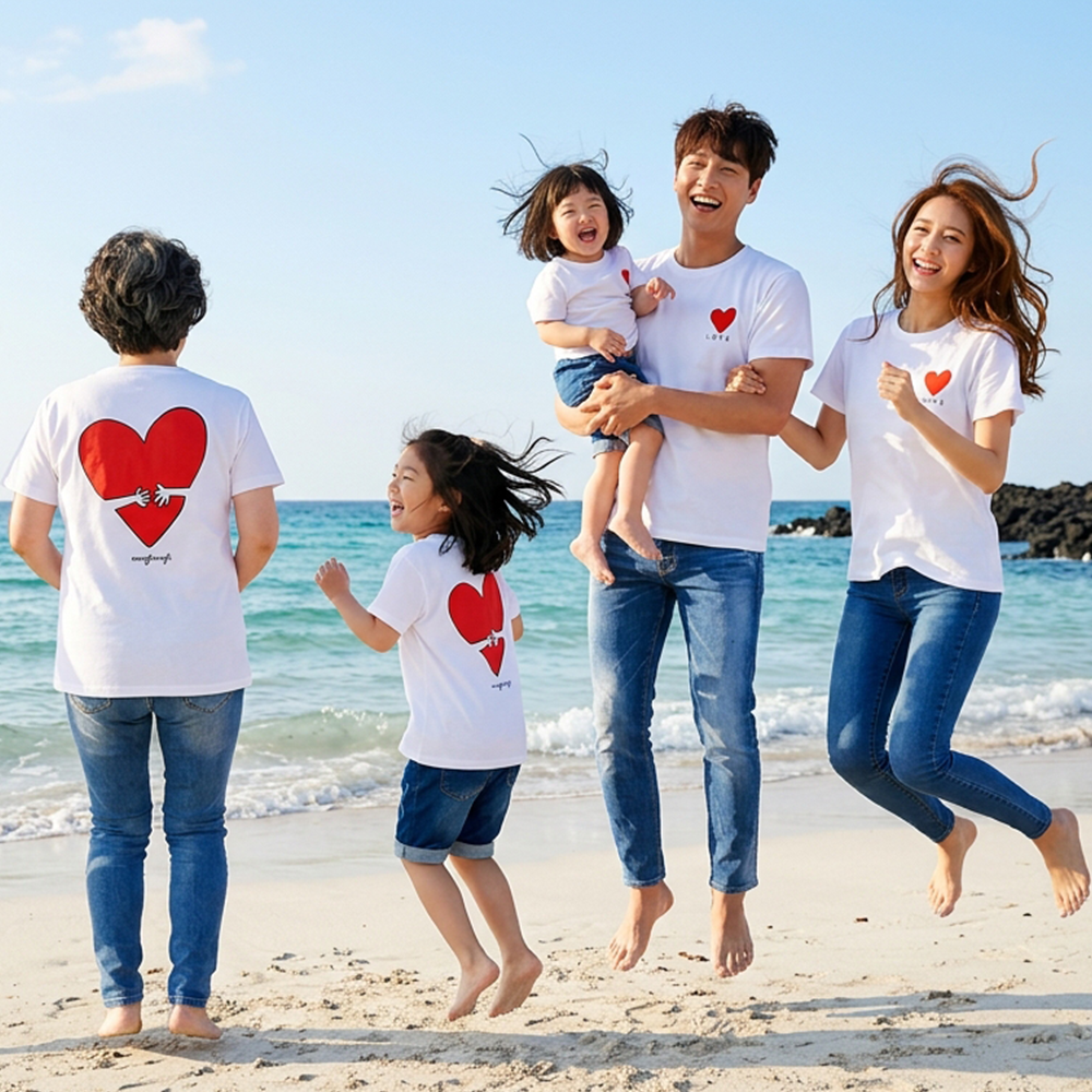 몽피마피 안아줘 가족티 패밀리룩 돌촬영 여행 사진의상 반팔 맨투맨 - 상세 이미지 2