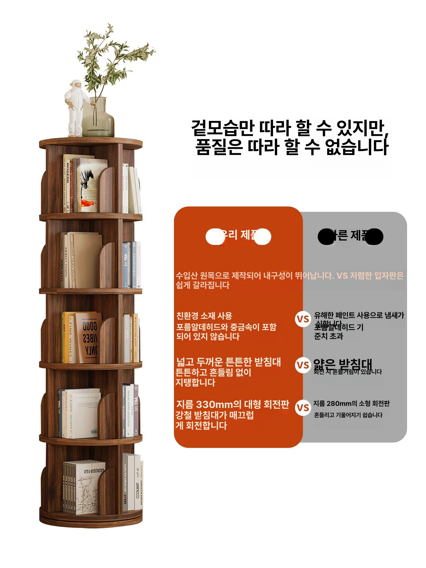 원형 회전 책장 39cm 코너 책꽂이 39cm 5단 블랙월넛 - 상세 이미지 4