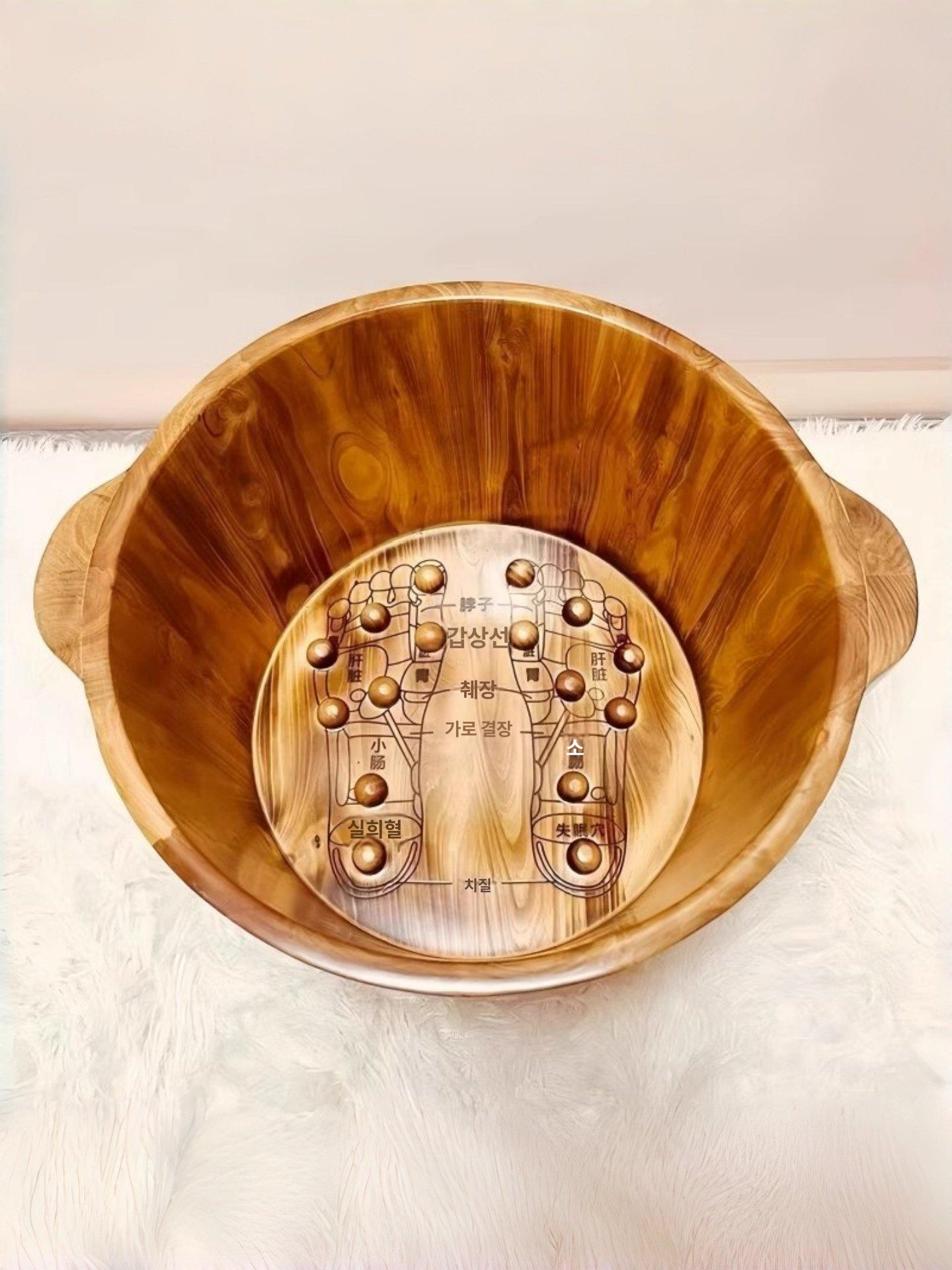 습식족욕기 원목 편백나무 히노끼 족탕 족욕통 원형 26cm 높이 단면 마사지 원목 뚜껑 60 - 상세 이미지 3