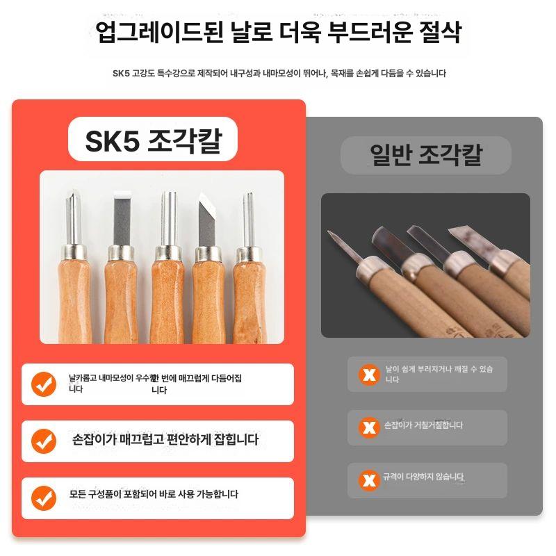 우드카빙키트 목공칼 목공예 도구 조각도 조각칼 초보자용 목재 12개 도구 가방+조각 칼 3개 이미지 6