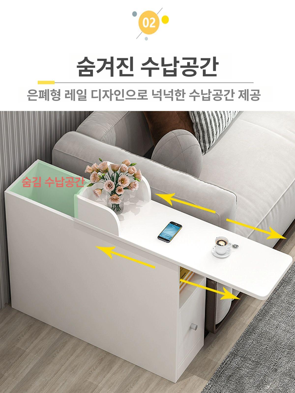 침대 수납장 거실 틈새 사이드 선반 소파 다용도 슬림 이동식 미니 협탁 - 상세 이미지 2