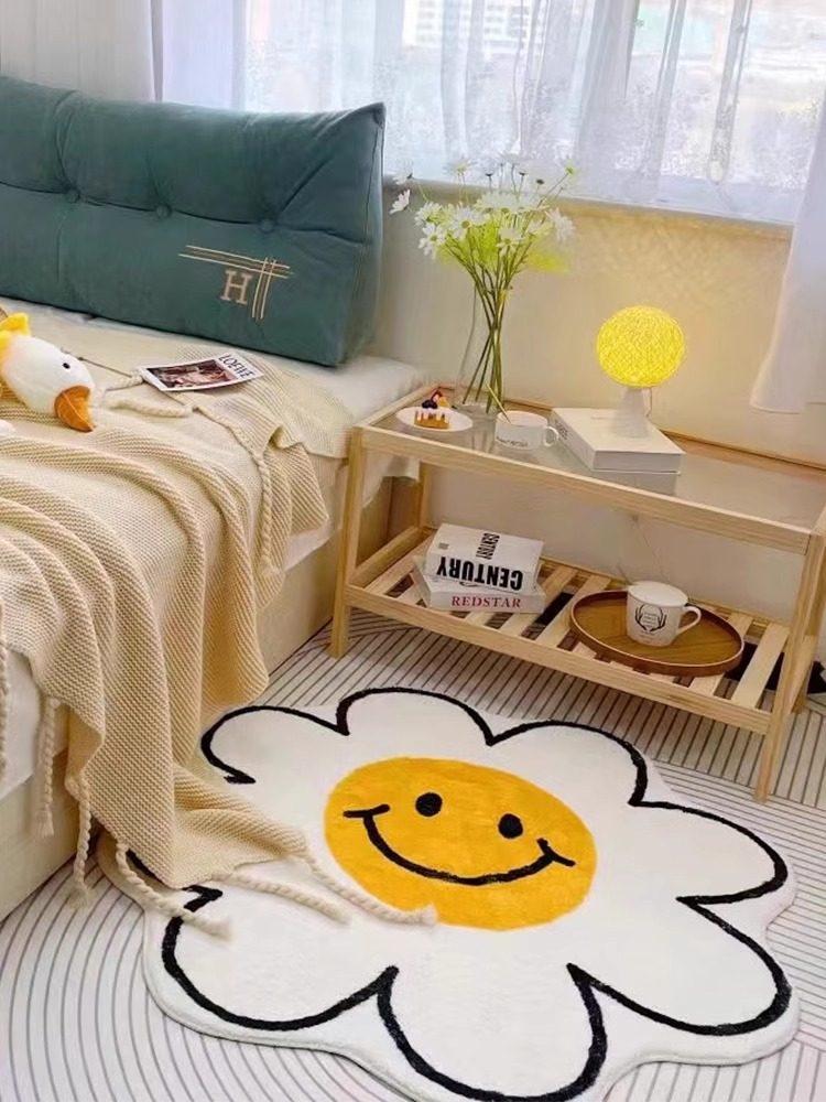 대형 스마일 러그 계란 극세사 카페트 거실 원형 선플라워 지름 100cm - 상품 이미지