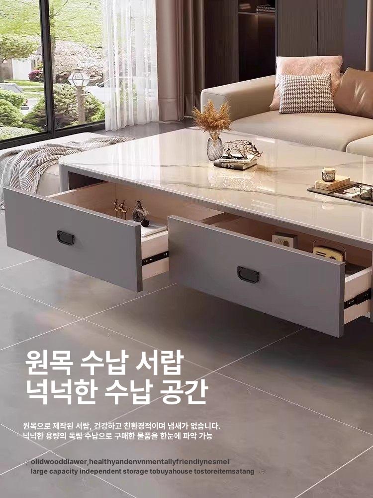 세라믹거실테이블 좌식 탁자 좌탁 낮은 쇼파 대리석 120 스노우마운틴화이트+그레이 테이블 - 상세 이미지 2