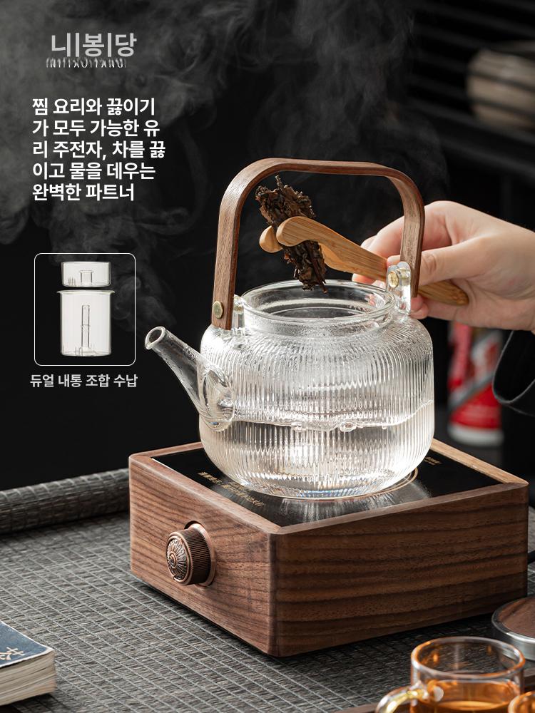 다도용 전기 인덕션 유리 세라믹 스토브 1구 하이라이트 1000W 전기 스토브+무펑 측면 손잡이 501mL 이상 600mL 이하 - 상세 이미지 3