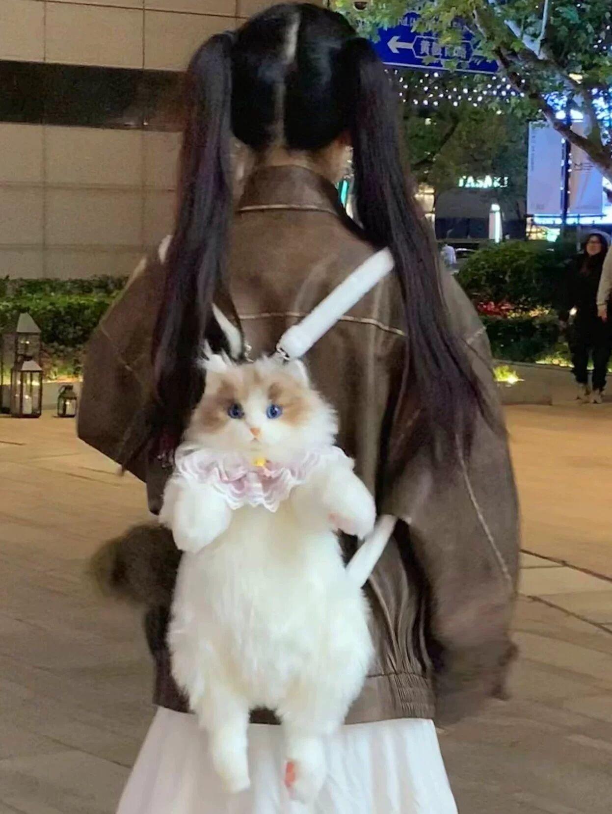 고양이 인형 백팩 배낭 푹신한 가방 봉제 - 상품 이미지