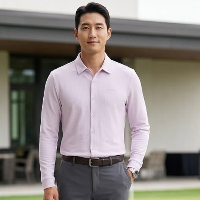 링스 골프 남성 봄 스트라이프 셔츠 골프 카라 남방 티셔츠 - 상품 이미지