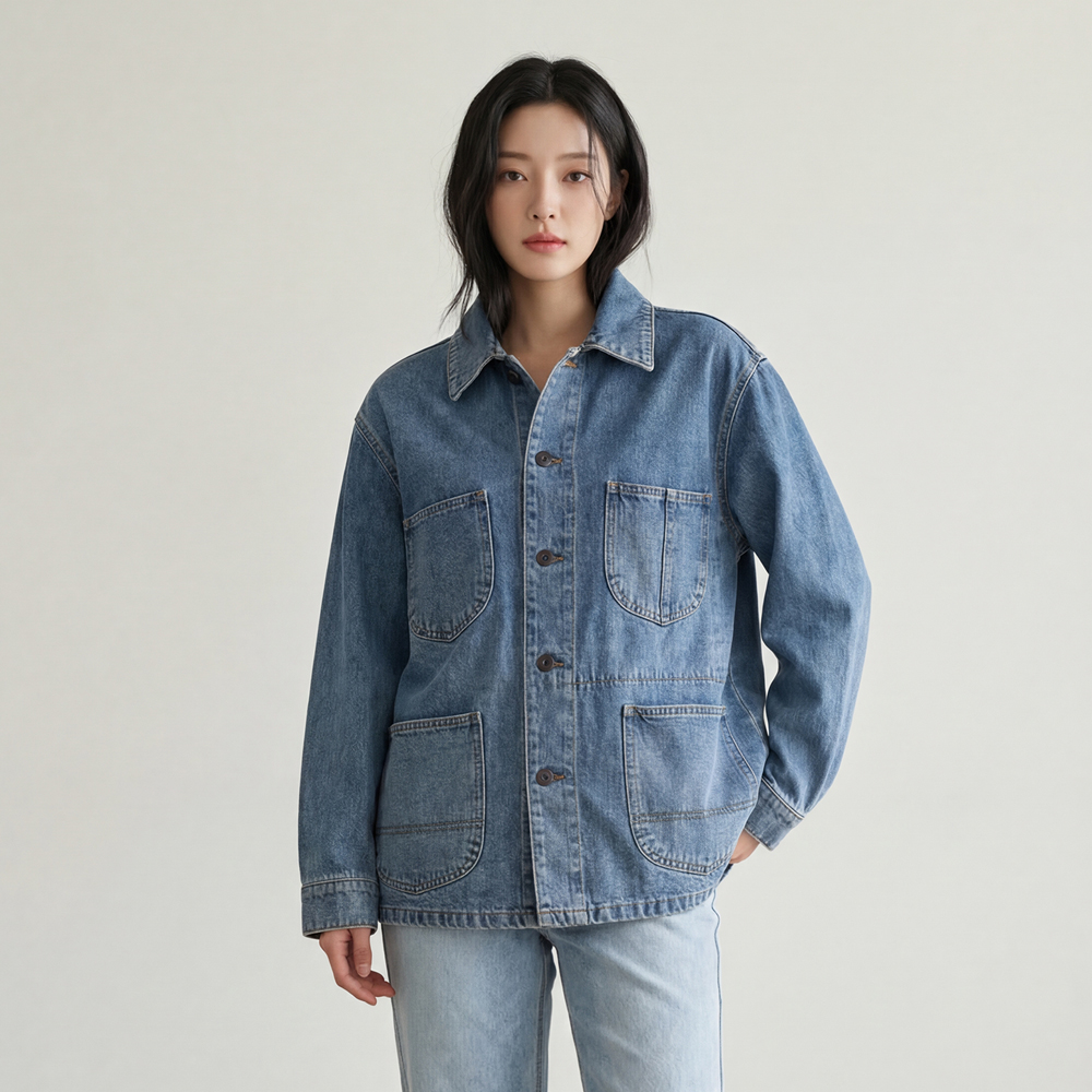 여성 청자켓 루즈핏 워크웨어 블루 블랙 캐주얼 데님 자켓 - 상세 이미지 3