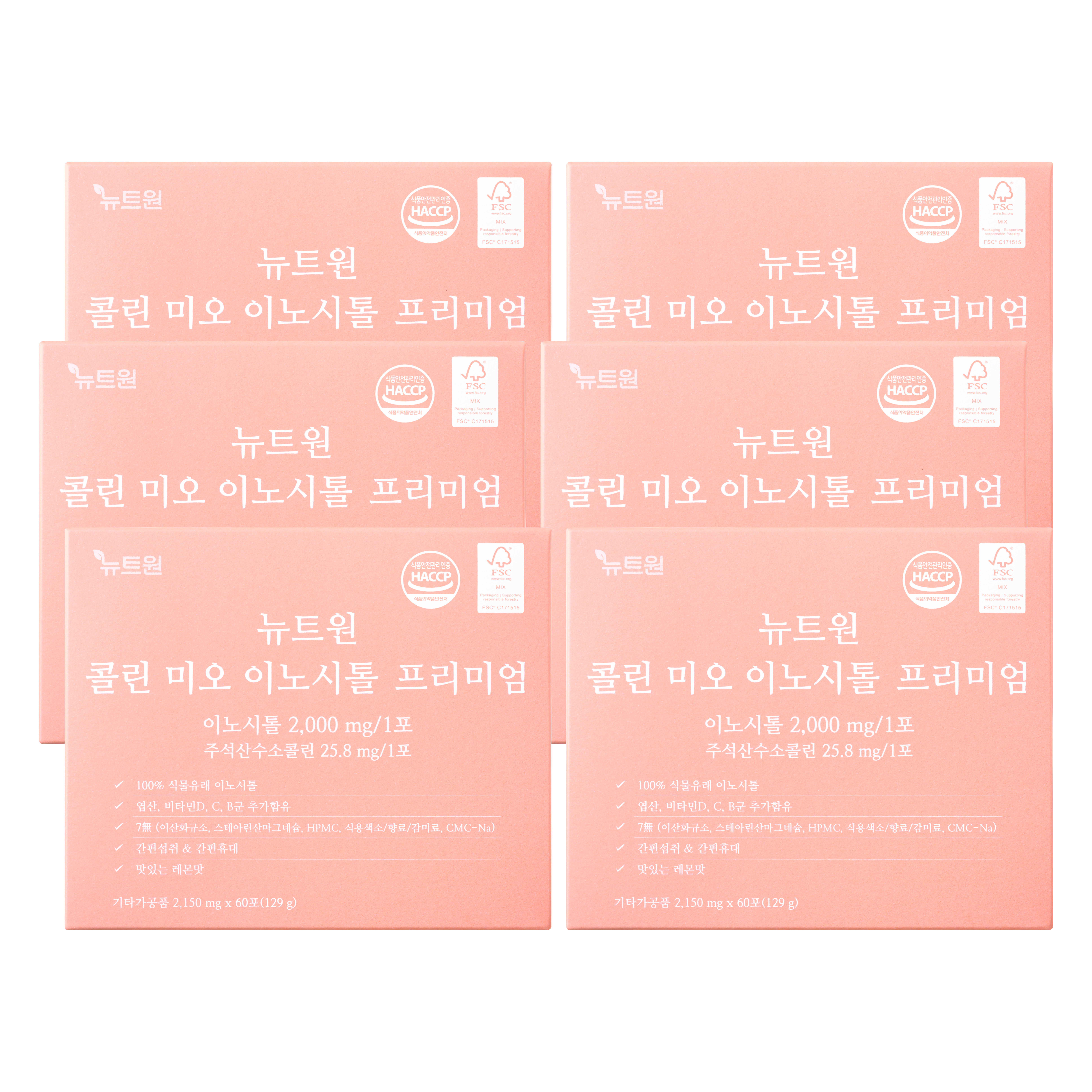 뉴트원 이노시톨 프리미엄 콜린 미오이노시톨 엽산,비타민D,C,B군 60포, 6개 - 메인 이미지