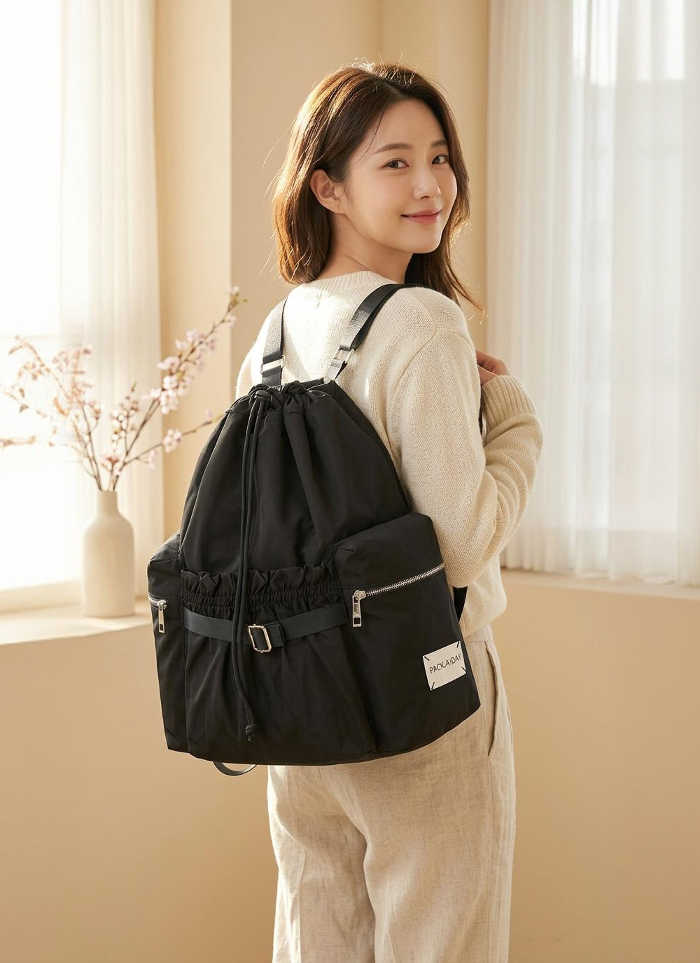 여자 백팩 데일리 포켓 생활방수 노트북 여행 백팩 - 상품 이미지