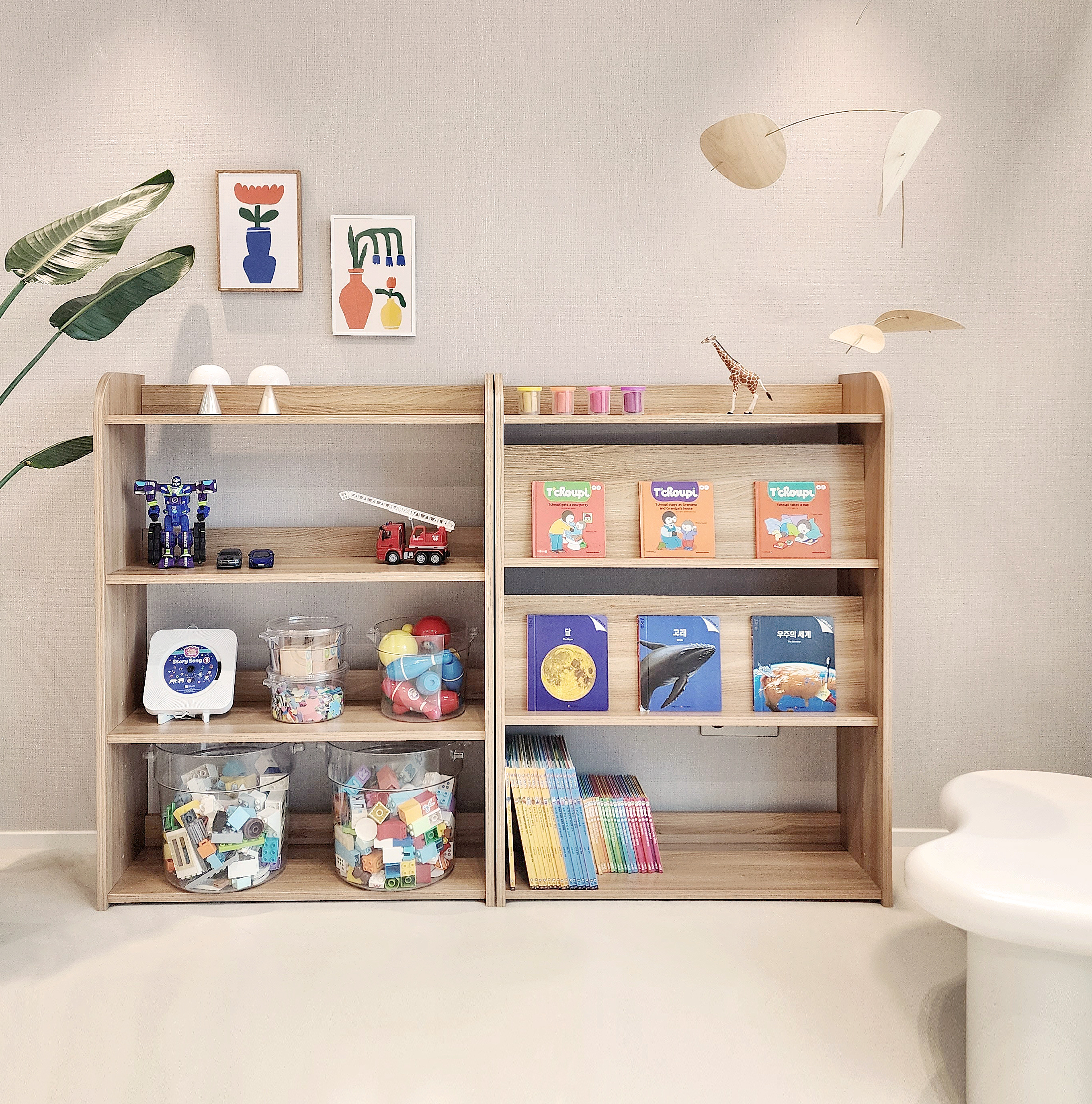 재니쓰홈 E0 올인원 책장 4단 전면책장 교구장 화이트 아이보리 아기방 아기 유아 아이방