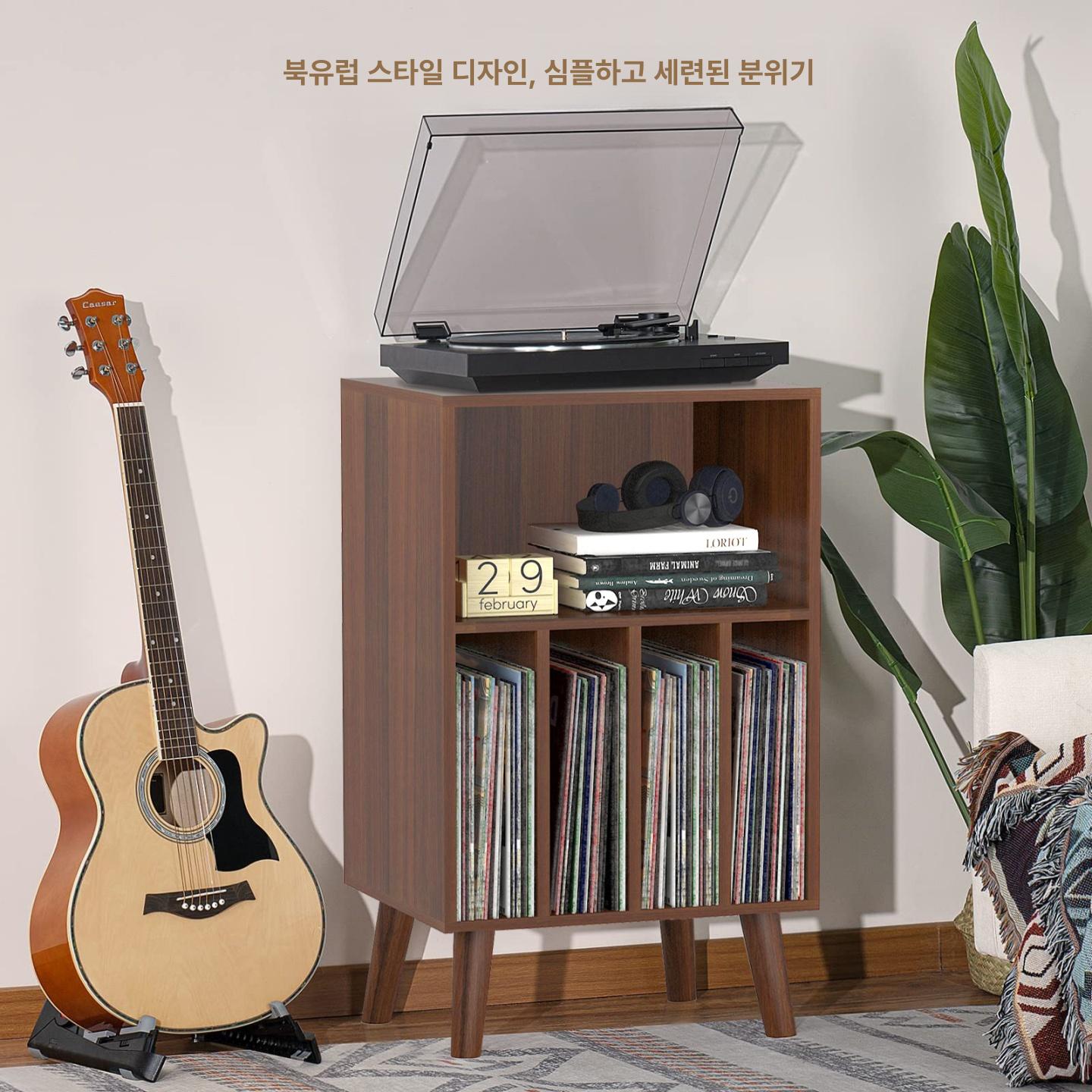 레코드 선반 LP 장식장 턴테이블 거치대 바이닐 수납 책장 우드 원목 빈티지 정리함 - 상세 이미지 5