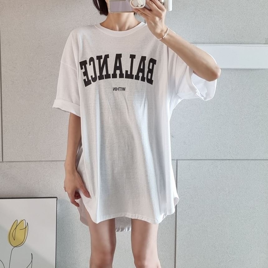 여성 여름 반팔티 나시 이너 레이어드 빅사이즈 오버핏 박스 롱 반팔 티셔츠 이미지 8
