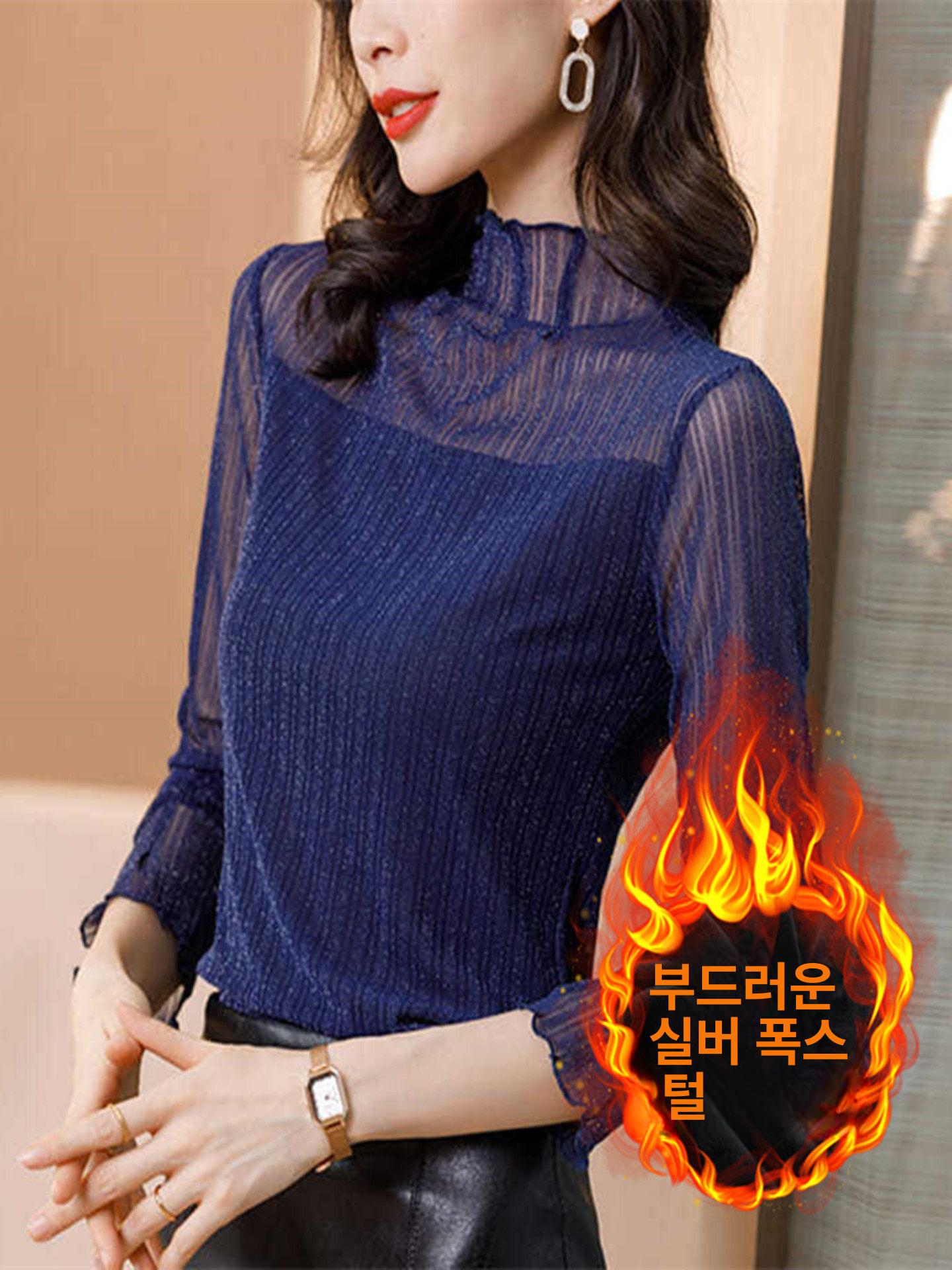 라인댄스상의 펄 라틴댄스복 블랙 M 시스루 터틀넥 90 블랙 M 추천 45-50kg - 상세 이미지 4