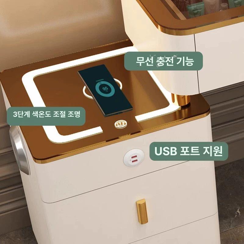 스마트 화장대 조명 블루투스 서랍장 의자 캐비닛 세트 H1 블랙 불투명 강화유리 화이트 120 미러+화이트 버드네스트 스툴 완제품 조립 완료 - 상세 이미지 5