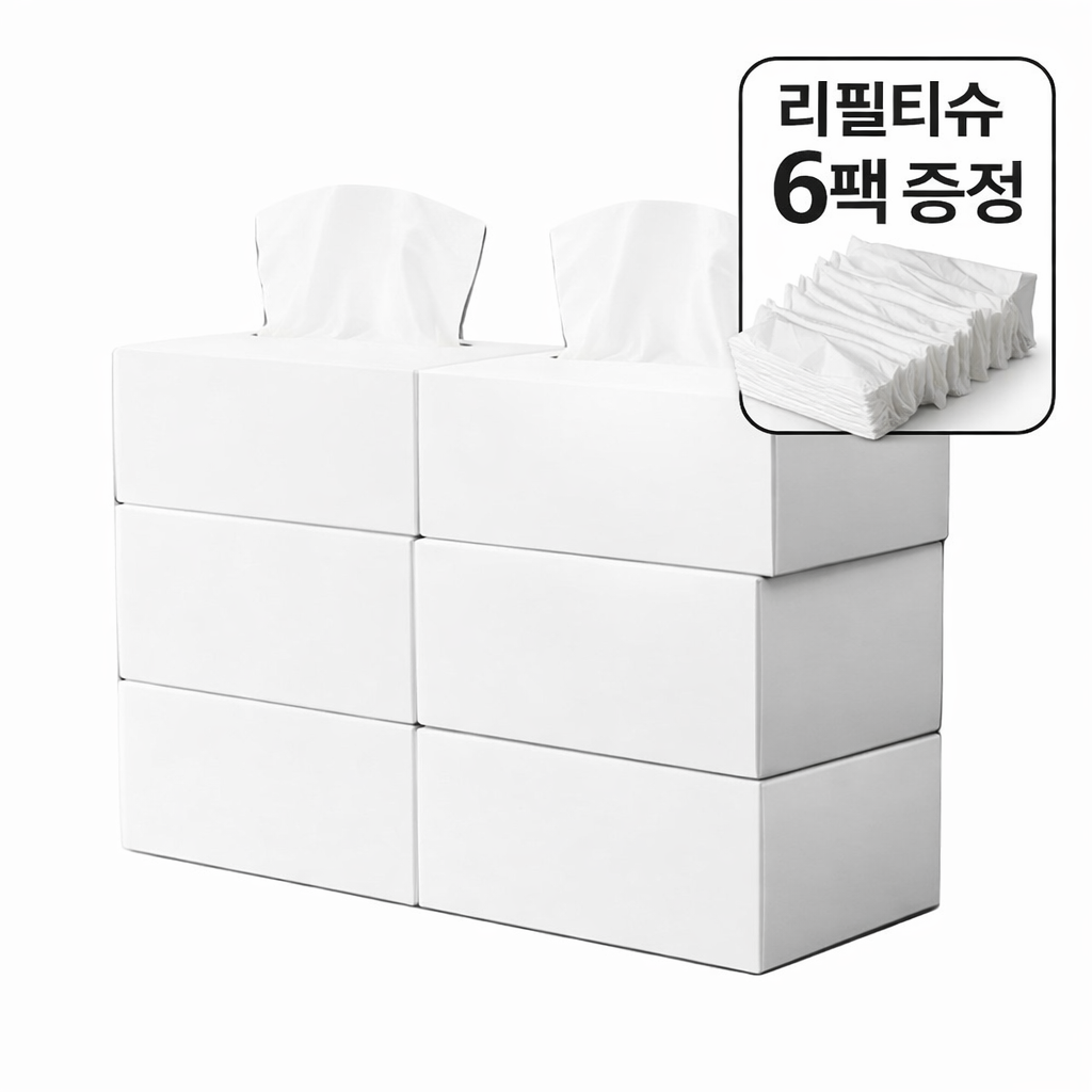 리필패키지 국내산 천연펄프 감디 미용티슈 150매 6개+리필티슈 100매 6개 직사각 휴지 - 상품 이미지