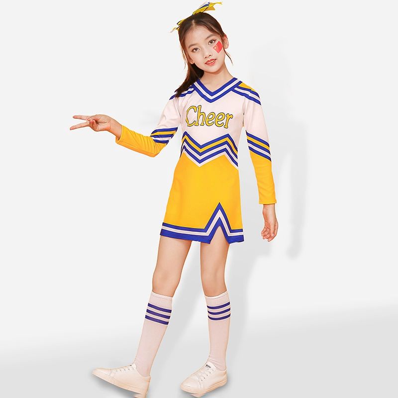 치어리더복 공연 치어리딩옷 의상 응원복 유니폼 대비 옐로우 여성 헤드피스 양말 포함 XS - 상세 이미지 3