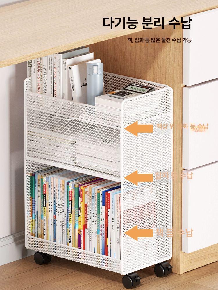 사무실 수납선반 책상밑 정리대 스틸 책꽂이 서류보관 트롤리 이동식 틈새랙 - 상세 이미지 3