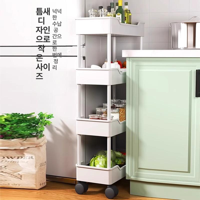 틈새 선반 이동식 트롤리 냉장고옆 세탁실 수납랙 가정용 바퀴 - 상세 이미지 4