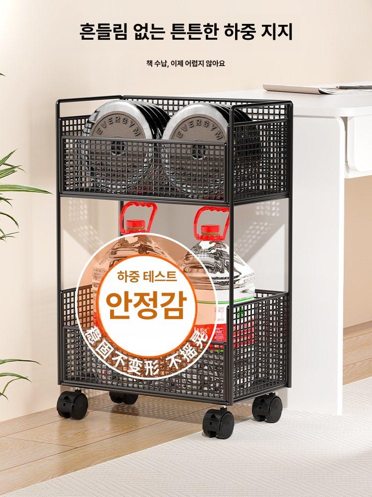 이동식 책꽂이 계단식 트롤리 수납 책상밑 슬라이딩 선반 바퀴 2단 블랙 - 상세 이미지 5