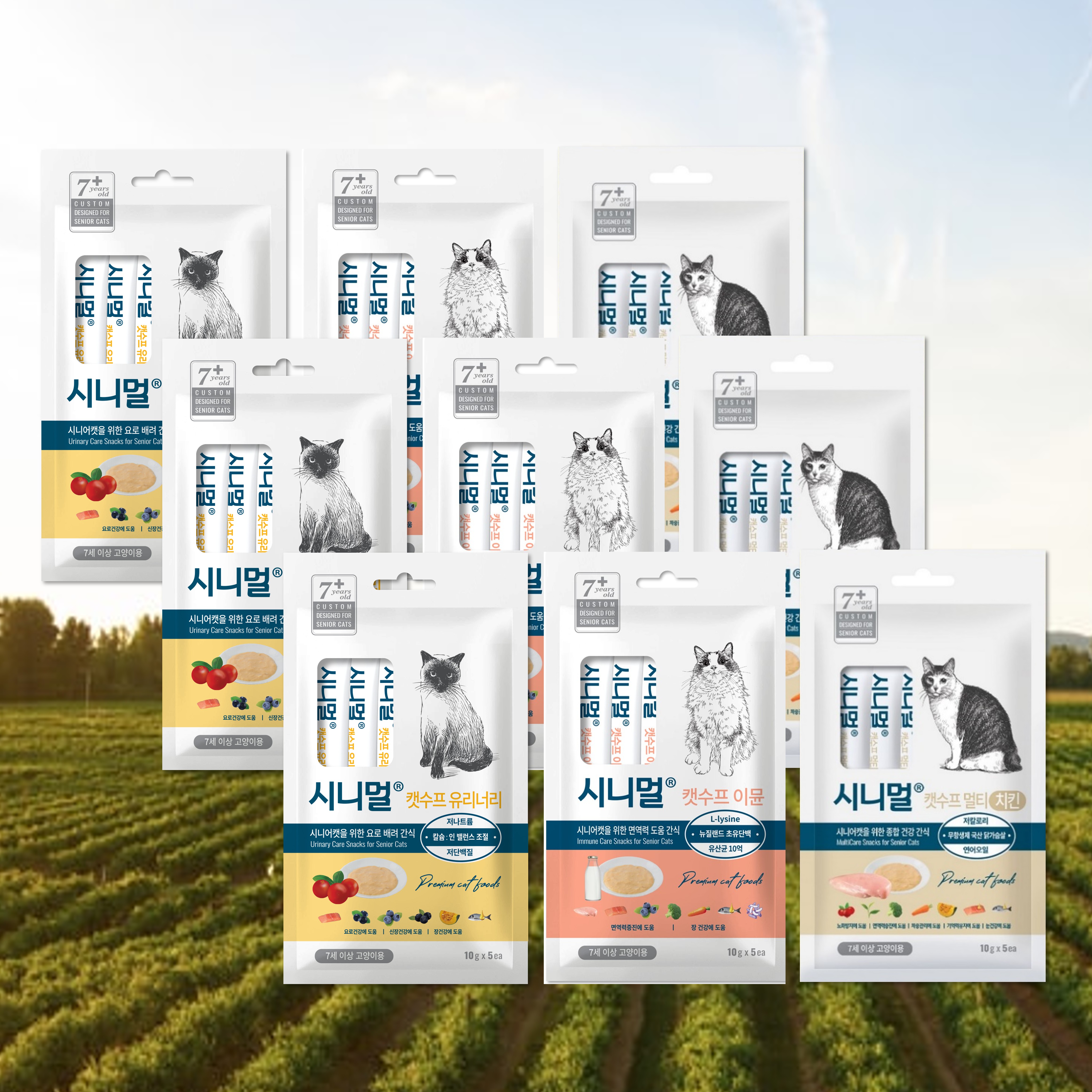 [9개 버라이어티 SET] 시니멀 캣수프 노령묘 짜먹이는 고양이 간식 노묘 영양식 (5스틱x9) 제품 이미지