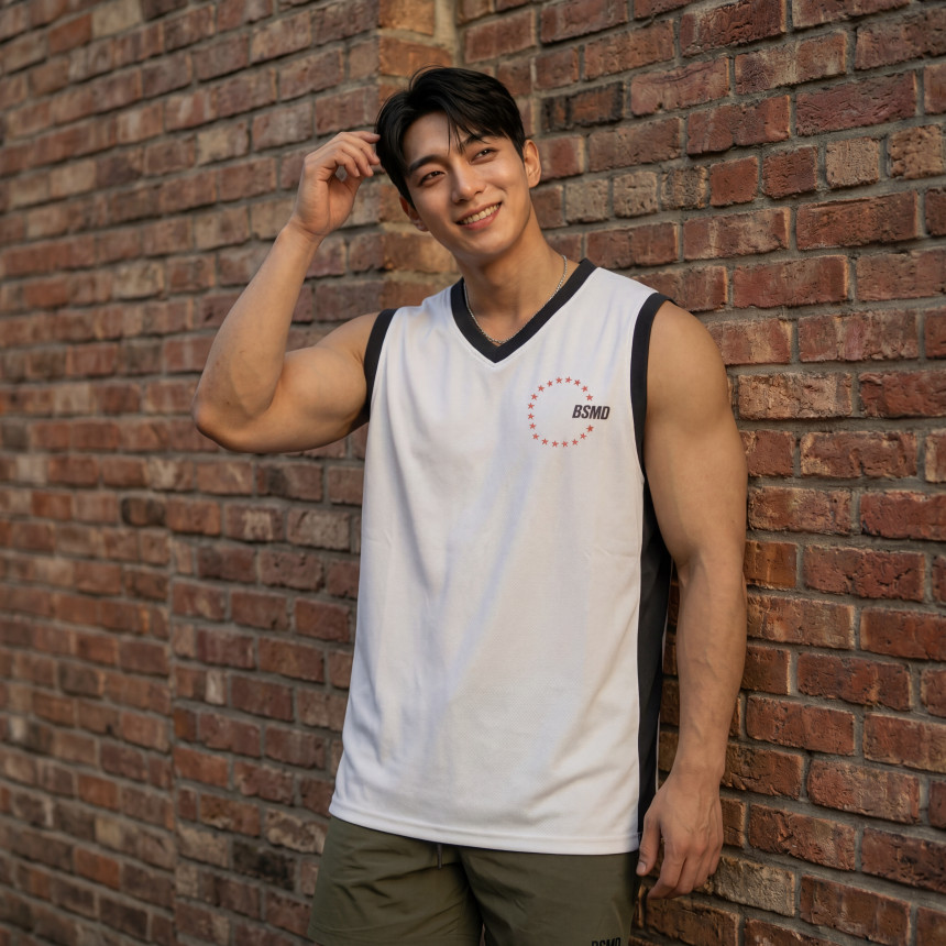 비스트모드 스타로고 럭비 메쉬 헬스 나시 티셔츠 오버핏 짐웨어 BSMD
