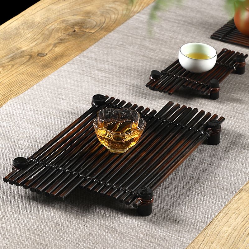 대나무 티매트 찻잔 받침대 전통 티코스터 엔틱 빈티지 사각 대나무 소 12x11cm - 상세 이미지 2