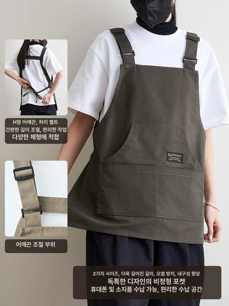 카페 앞치마 숏 공방 미용실 짧은 바리스타 캔버스 작업복 주방용 쿠킹 - 상세 이미지 3