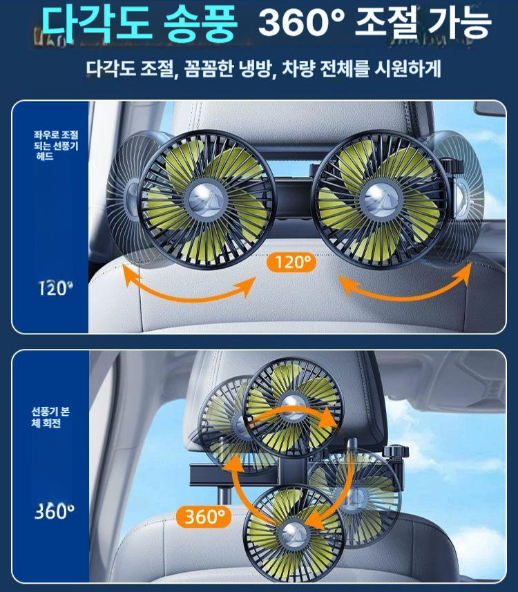 듀얼 써큘레이터 차량용 뒷좌석 포지션 조절 선풍기 카시트 송풍팬 - 상세 이미지 4