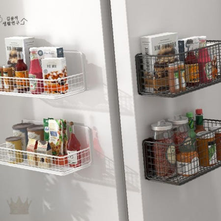 자석 부착 철제 선반 냉장고 세탁기 측면 벽면 수납 공간 활용 주방 욕실 정리