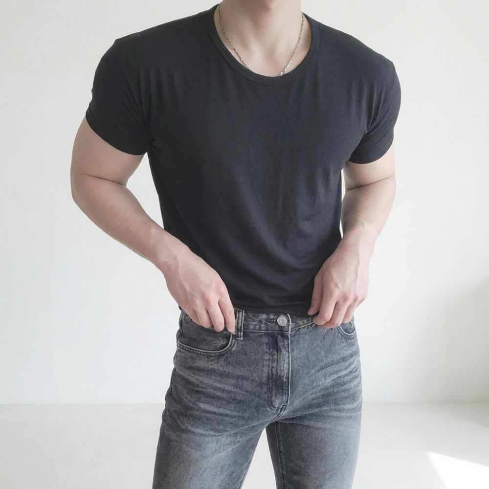 페일라인 남자 머슬핏 유넥 반팔 티셔츠 - 상세 이미지 2