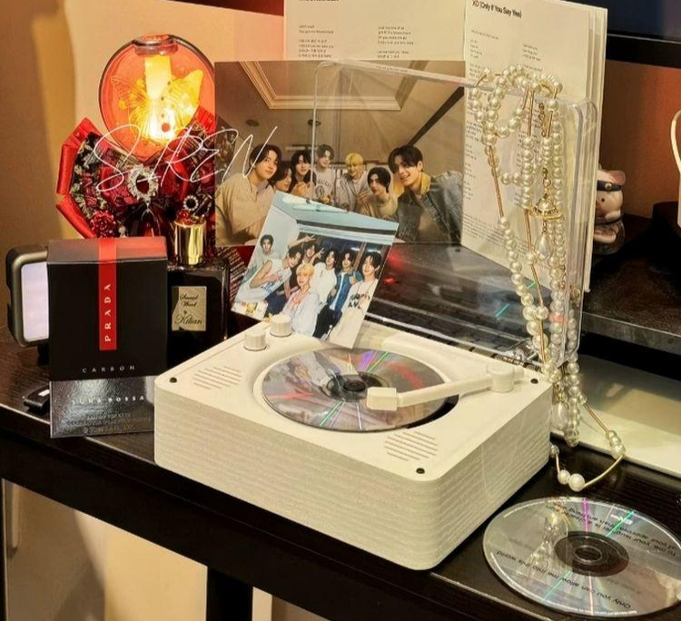 블루투스 CD플레이어 화이트 턴테이블 시디 아날로그 오디오 CDP 북유럽 - 상품 이미지