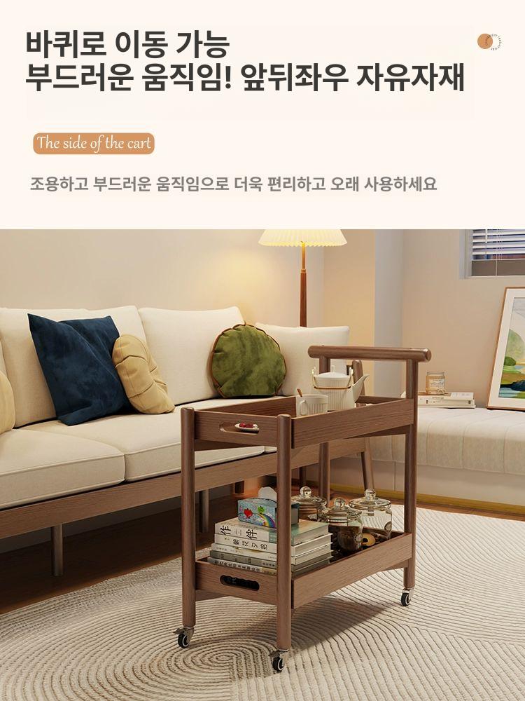 원목 트롤리 이동식 웨건 거실 주방 카페 다용도 수납 카트 - 상세 이미지 4