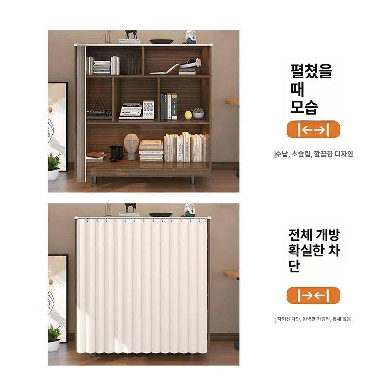 모던 선반가리개 주방 헤드 포함 책장 리넨그레이 커튼 베이지화이트 120x140cm - 상세 이미지 4