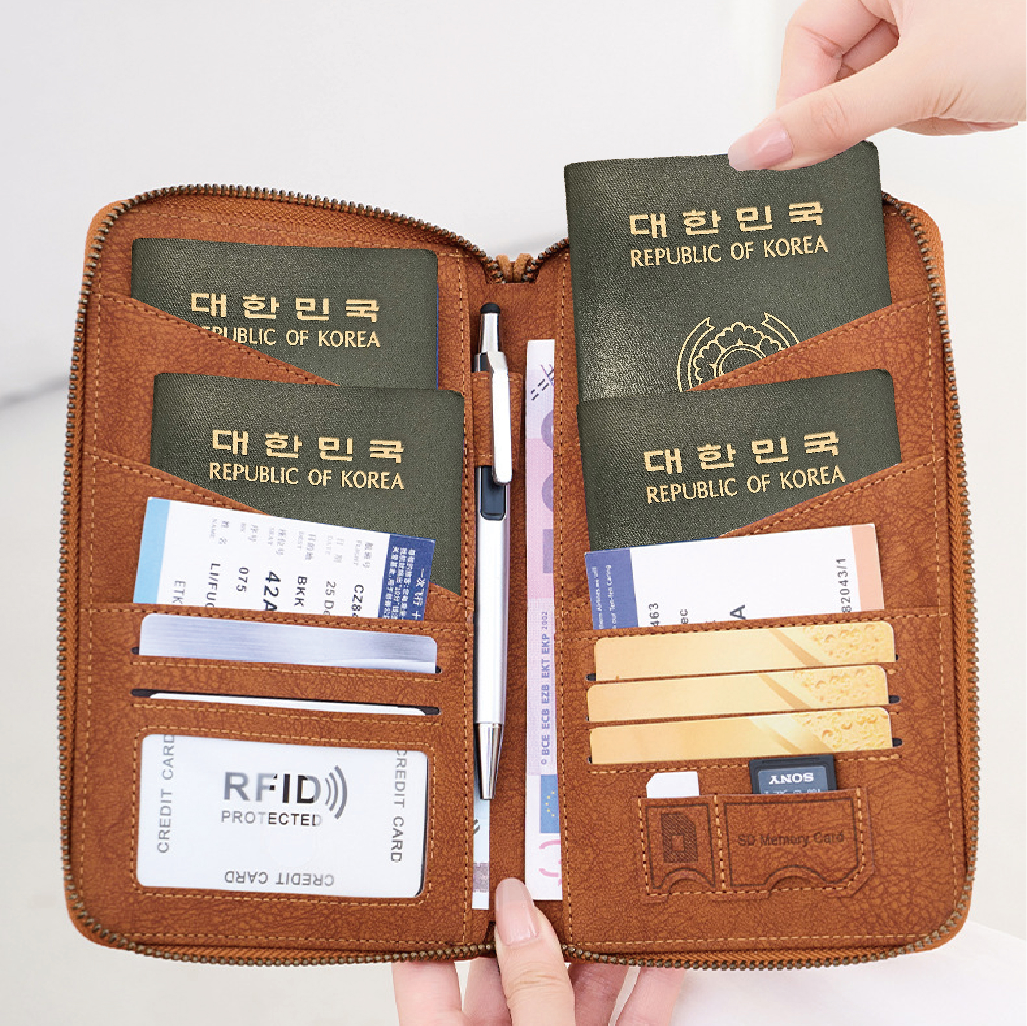 rfid 차단 지갑 안티스키밍 여행용 가족여권지갑 - 상세 이미지 4