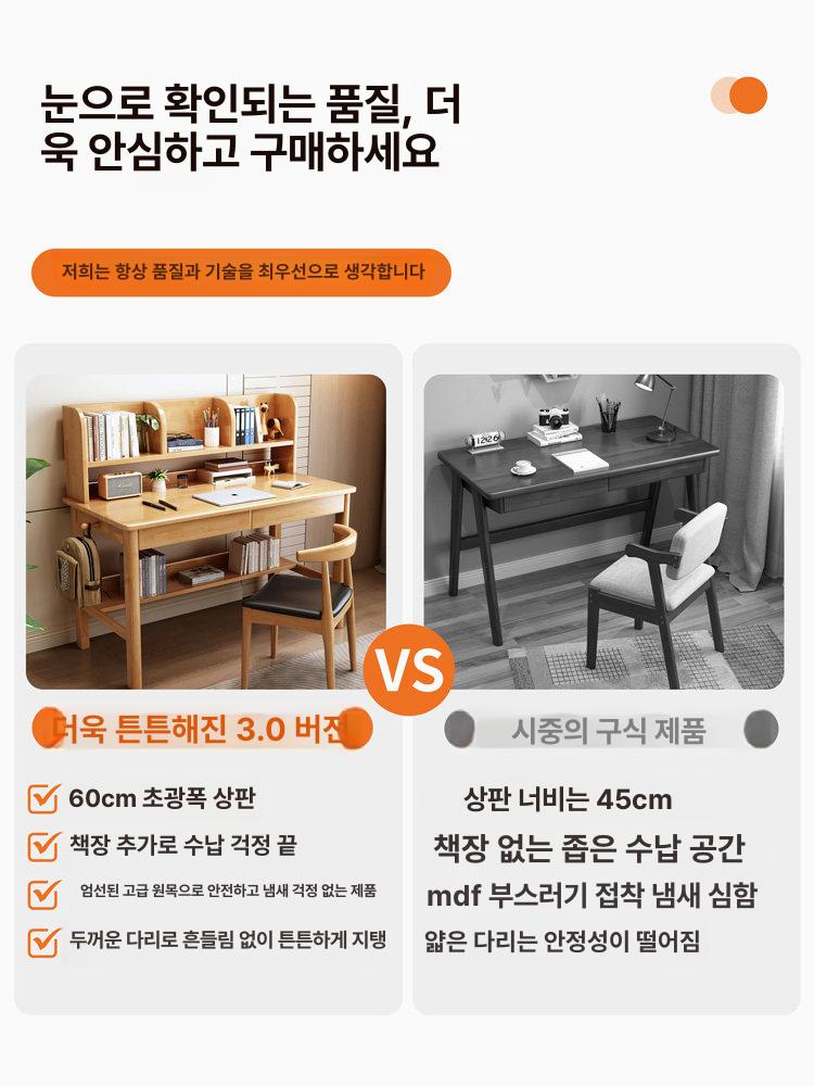 원목 책상 수납 서재 내추럴 테이블 옅은 학생 나무색 내추럴우드 80x60x110cm - 상세 이미지 3