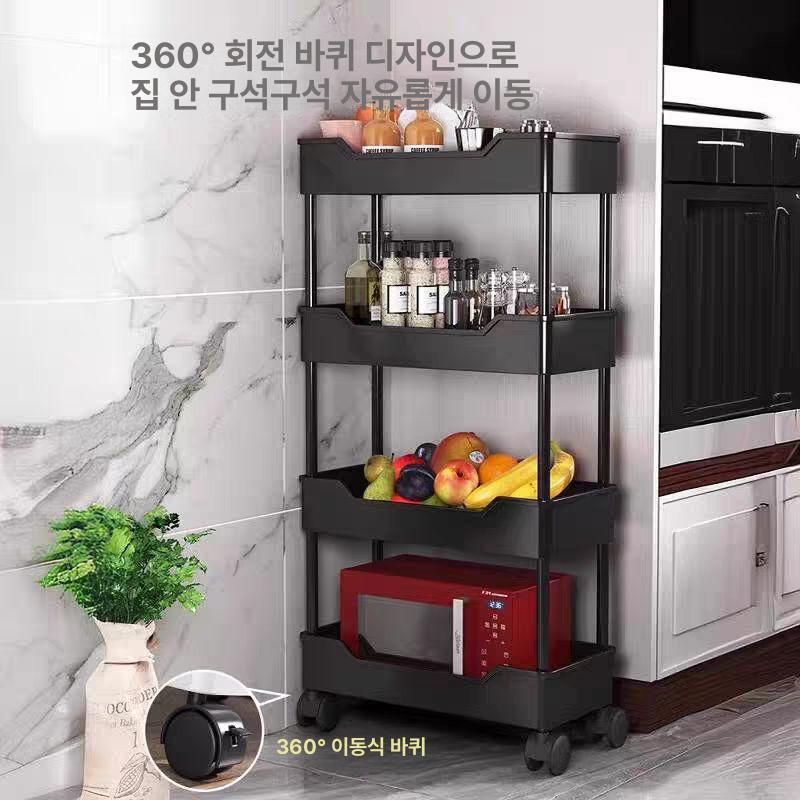 틈새 선반 이동식 트롤리 냉장고옆 세탁실 수납랙 가정용 바퀴 - 상세 이미지 5