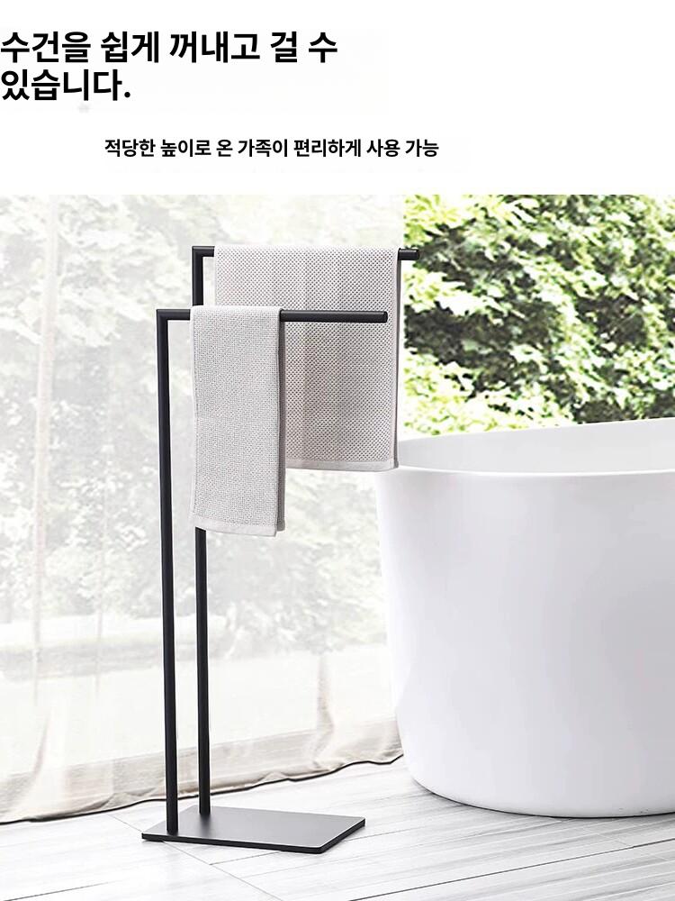 심플 타월걸이 화장실 수건스탠드 욕실 더블 선반대 건조대 대리석 마블패턴 - 상세 이미지 2