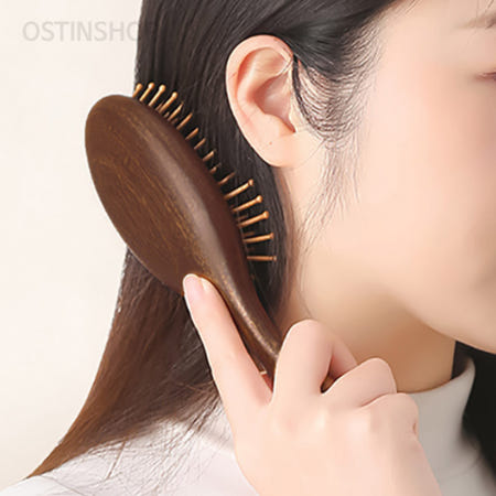 오스틴샵 우드 헤어브러시(타원형) 헤어마사지브러쉬 미용빗