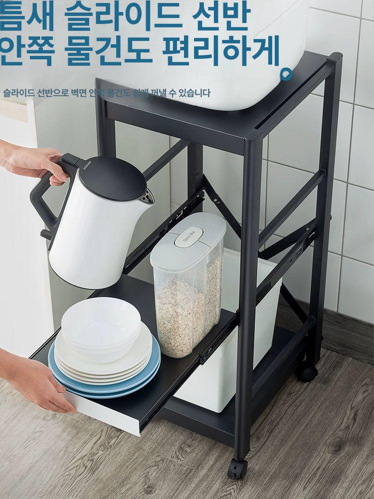 오븐 수납장 밥솥레일선반 철제 렌지대 보관대 틈새 슬라이딩 키친랙 주방수납 스틸 - 상세 이미지 3