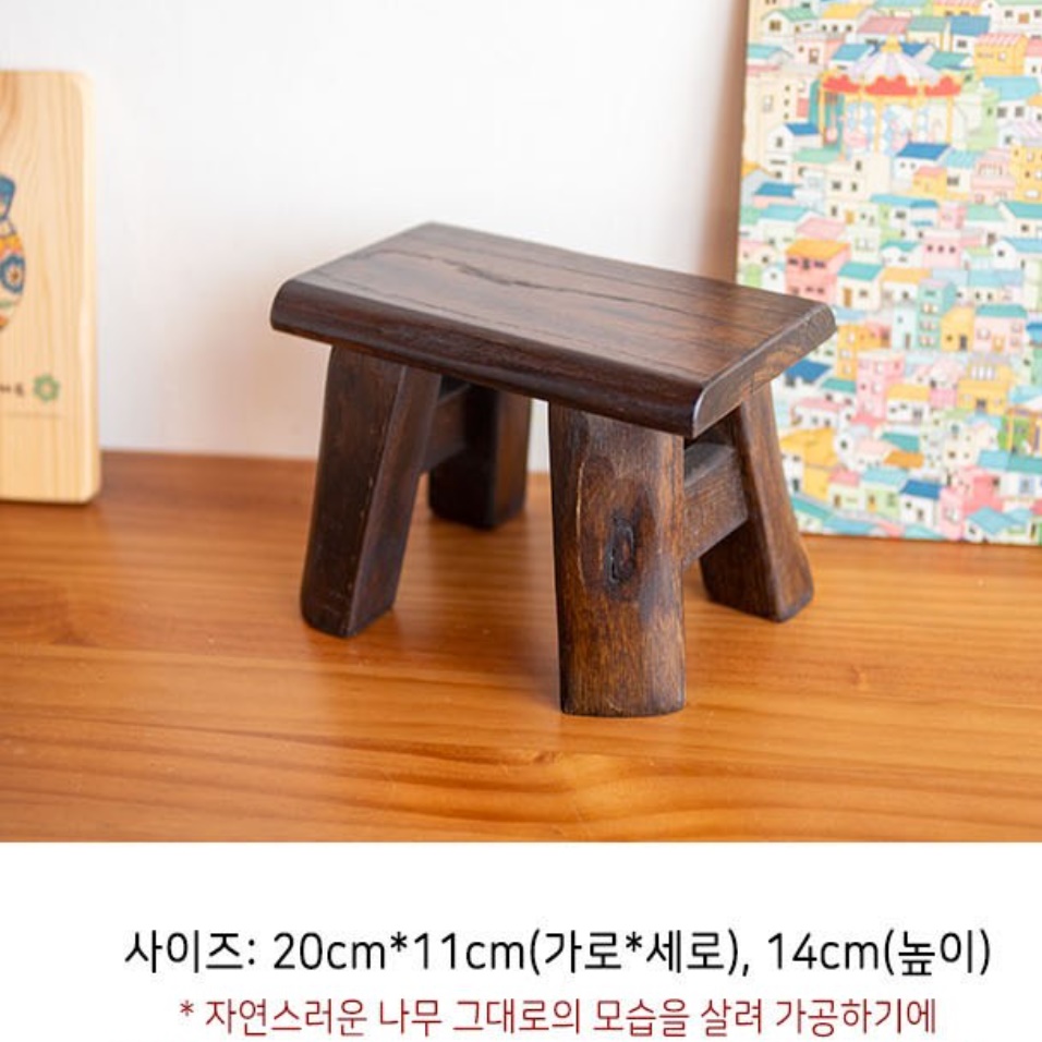 사각 우드 스툴 목재 낮은 의자 빈티지 엔틱 원목 스툴 - 상세 이미지 2