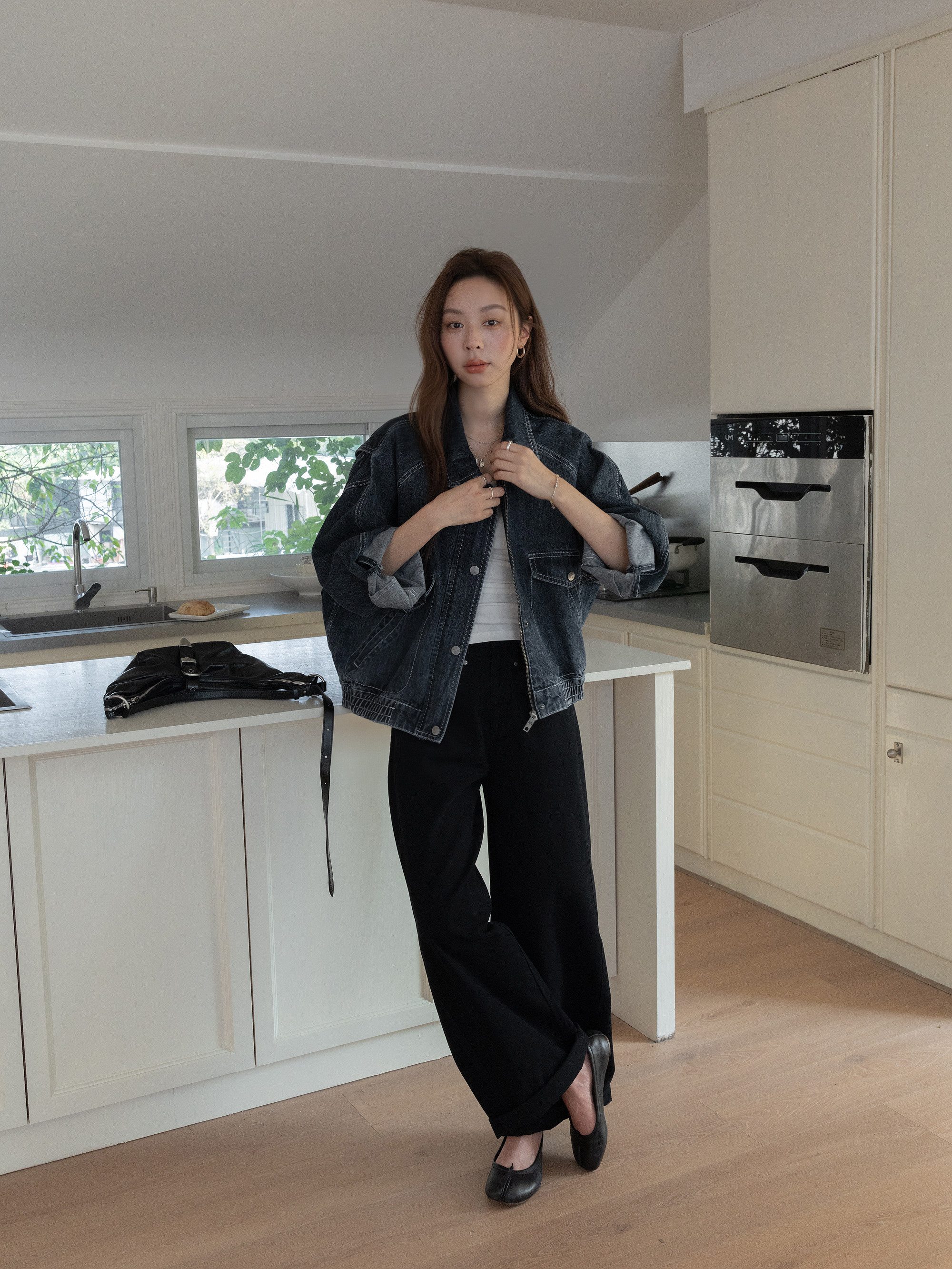 VNOOK 여성청자켓 봄 데님 블루종 봄버재킷 여자 워크자켓 - 메인 이미지