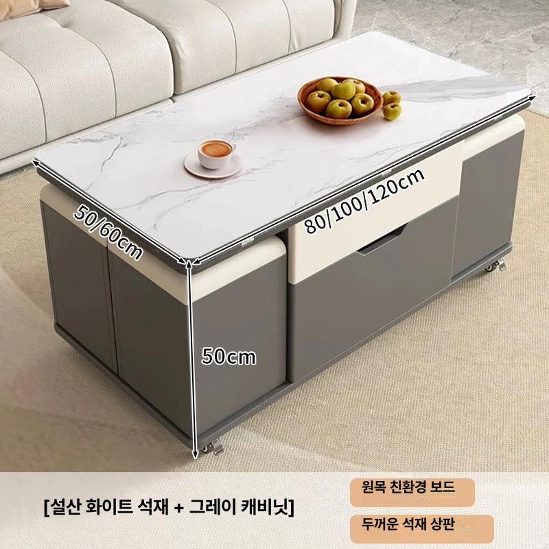 리프트업테이블 거실 책상 쇼파테이블 높이조절 수납형 철제다리 사무실 식탁 100cm 모던 소프트 쿠션 스툴 2개 80 50 이미지 7