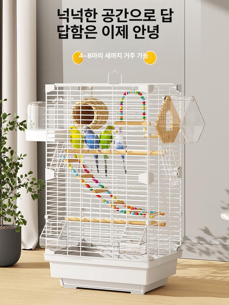 오두막 새장 앵무새 케이지 잉꼬 조류 사육장 철제 화이트 이동식 반려동물 펜스 - 상세 이미지 4