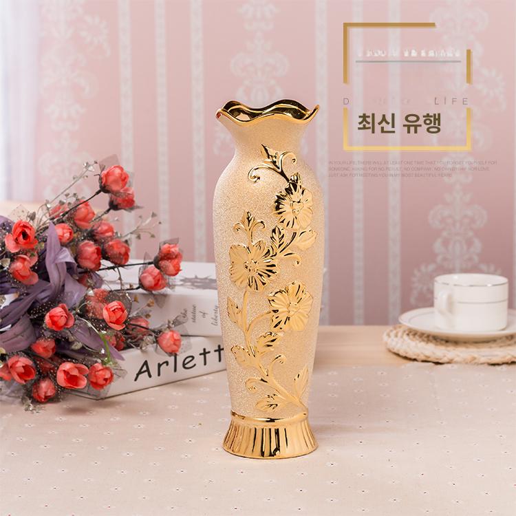 거실 화병 꽃꽂이용 묘지꽃병 단색 꽃병 대형 줄무늬 30cm 골드 슬림 허리 - 상세 이미지 4