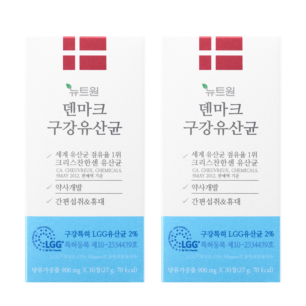 뉴트원 덴마크 구강유산균 구강특허 약사개발  LGG 프로바이오틱스 30정, 2개 제품 이미지