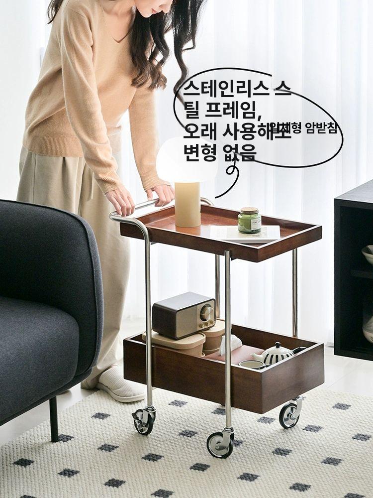 이동식 수납카트 가정용 선반 캐비닛 북유럽 웨건 원목 트롤리 정리함 - 상세 이미지 4