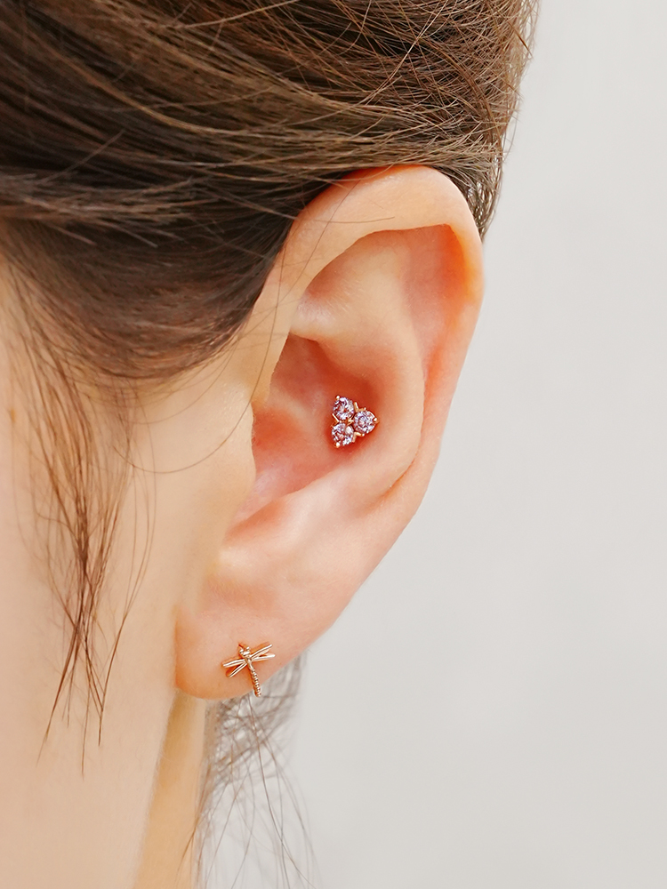 [0.8mm] 14K 인터널 모이사나이트 다이아 트리오 라블렛 피어싱 귀걸이 이미지 8