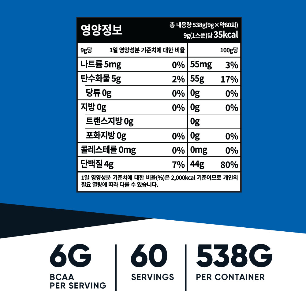 뉴트리코스트 대체당 함유 고함량 BCAA 6,000mg 60회분 블루라즈베리, 538g, 1개 - 상세 이미지 5