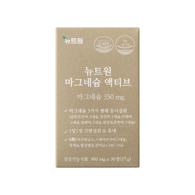 뉴트원 마그네슘 액티브 350mg 약사개발 성인 임산부 청소년 영양제 30정, 2개