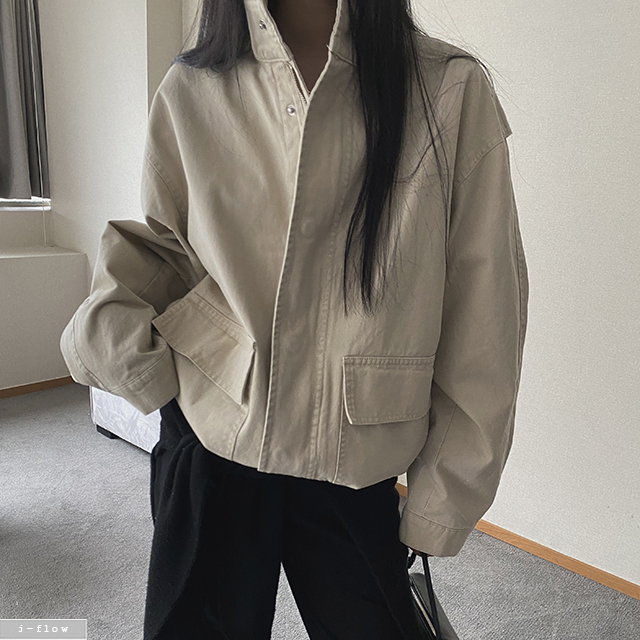 휴더 하이넥 루즈핏 피그먼트 야상 점퍼 2col 봄 가을 스트링 오버핏 박시 제이플로우 상품 이미지